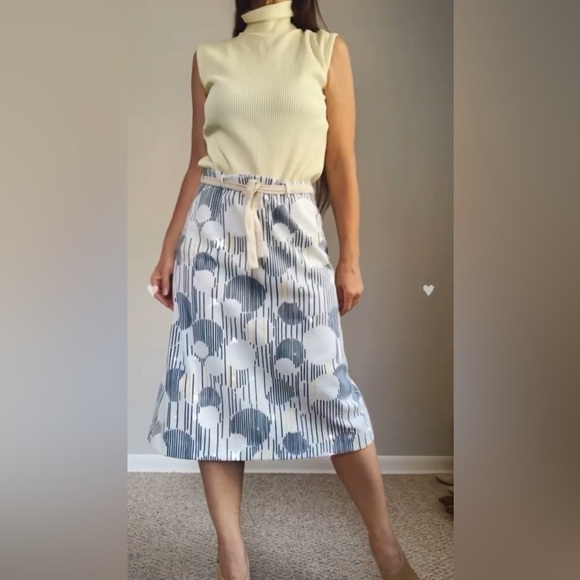 Dresses & Skirts - Knit Aline Skirt Navy Blue and Yellow Polka Dot Knit Midi